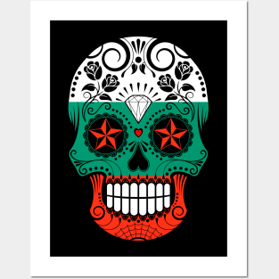 Bulgarian Flag Sugar Skull with Roses Posters and Art